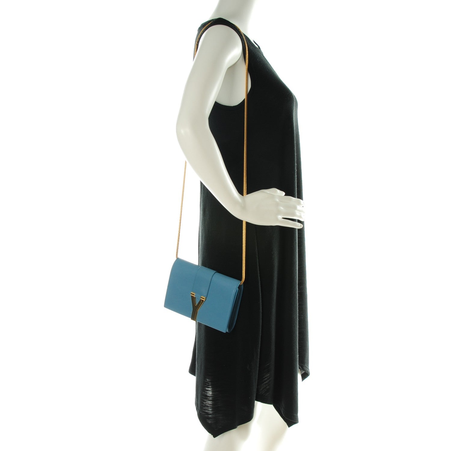 Saint Laurent Calfskin Small Classic Y Satchel Bag Blue Glacier 2 of 8