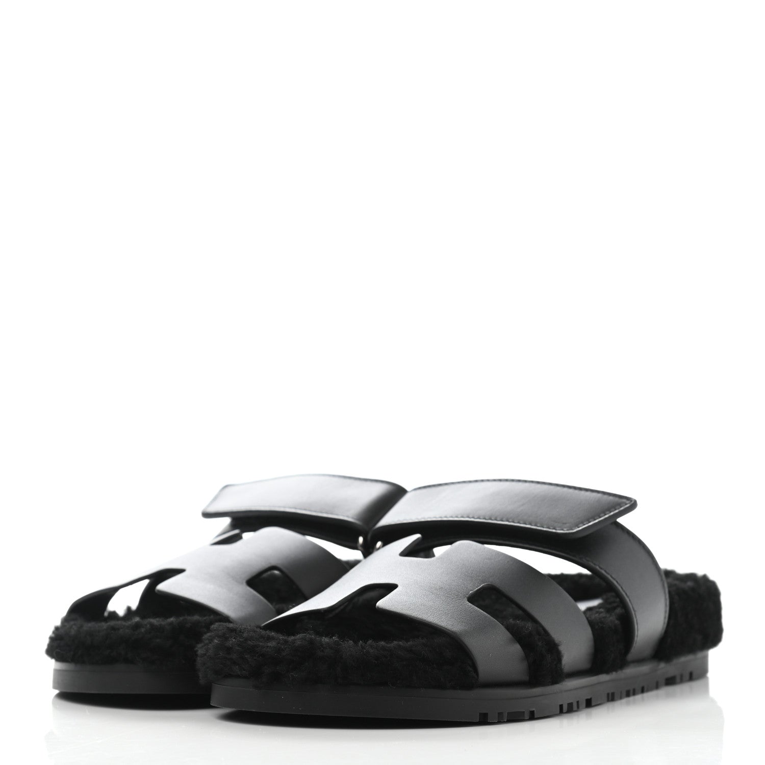 Hermes Calfskin Woolskin Womens Chypre Sandals 36 Black 3 of 8