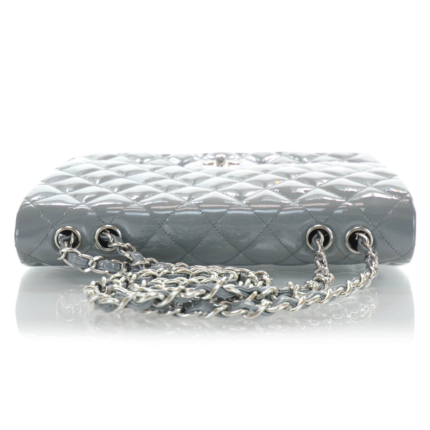 Patent Quilted Jumbo Flap Bag Grey