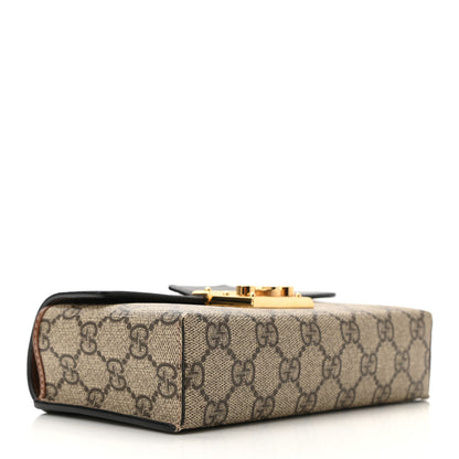 Gucci GG Supreme Monogram Calfskin Mini Padlock Top Handle Shoulder Bag Beige Black Cuir 4 of 10