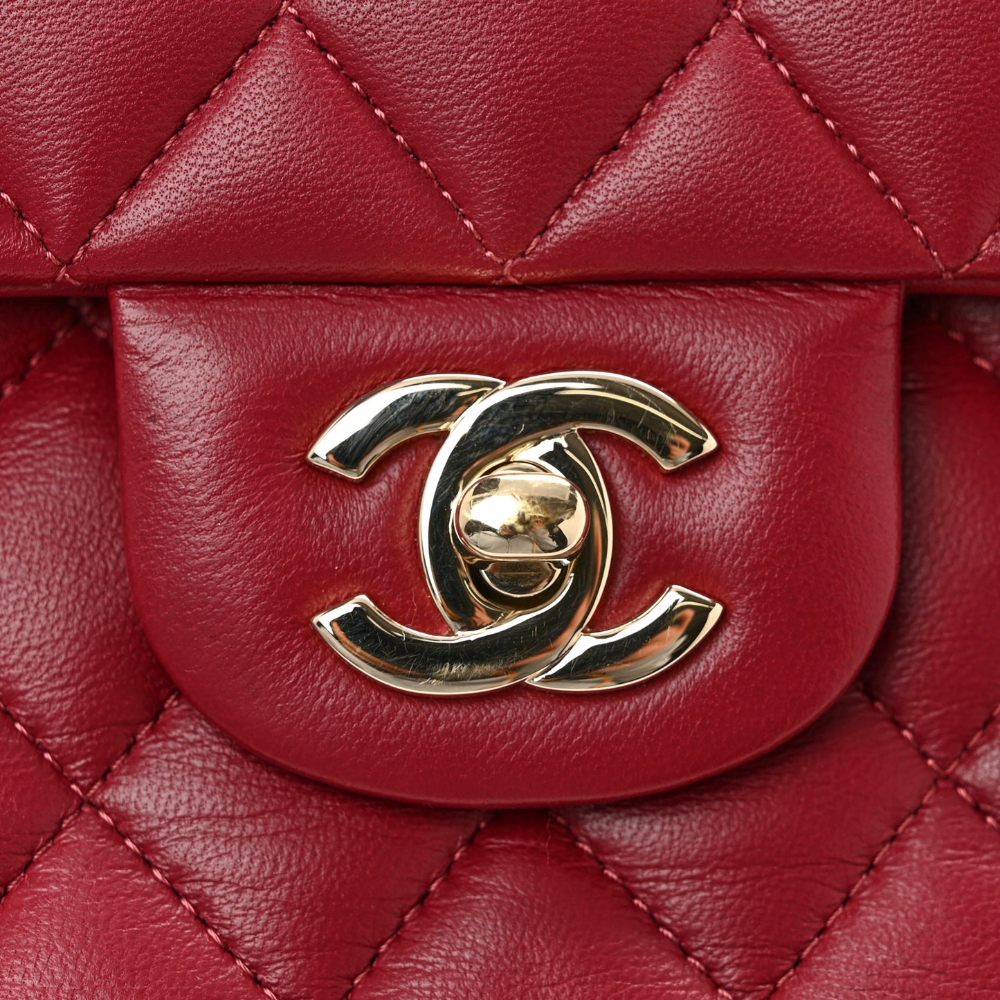 Lambskin Quilted Medium Double Flap  Burgundy
