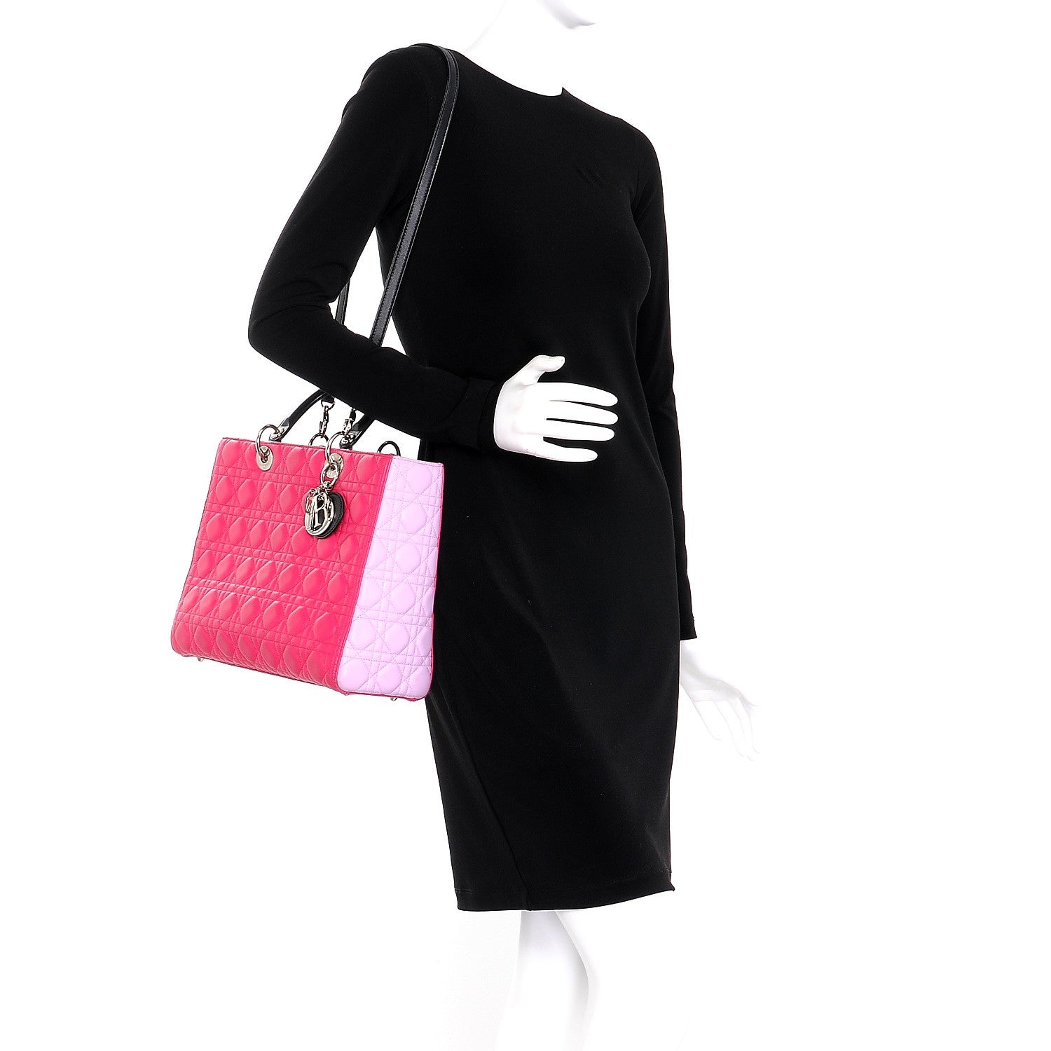 Christian Dior Lambskin Cannage Large Tri-Color Lady Dior Fuchsia Anemone Black 2 of 10