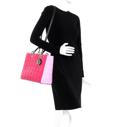Christian Dior Lambskin Cannage Large Tri-Color Lady Dior Fuchsia Anemone Black 2 of 10