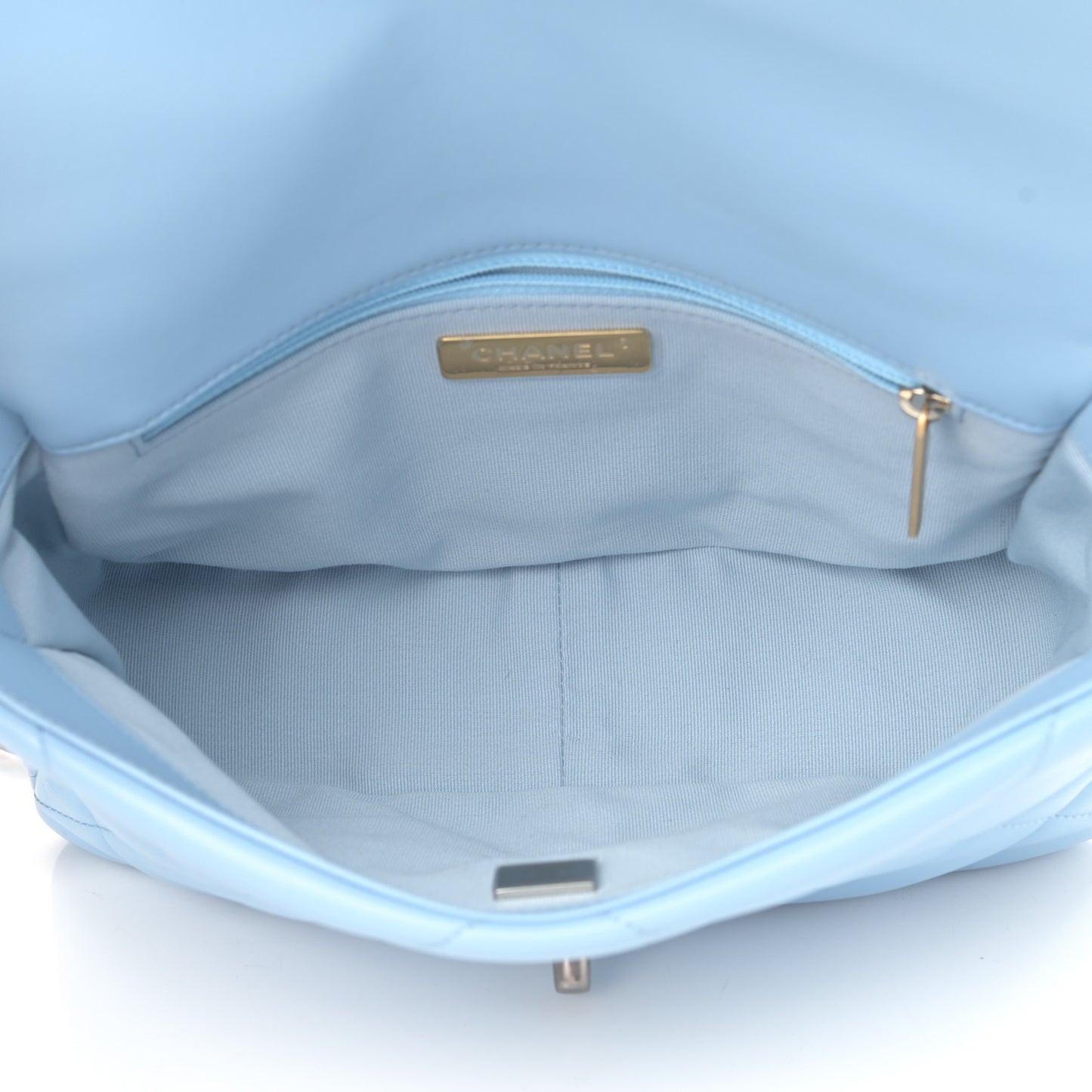 Lambskin Quilted Medium Chanel 19 Flap Light Blue