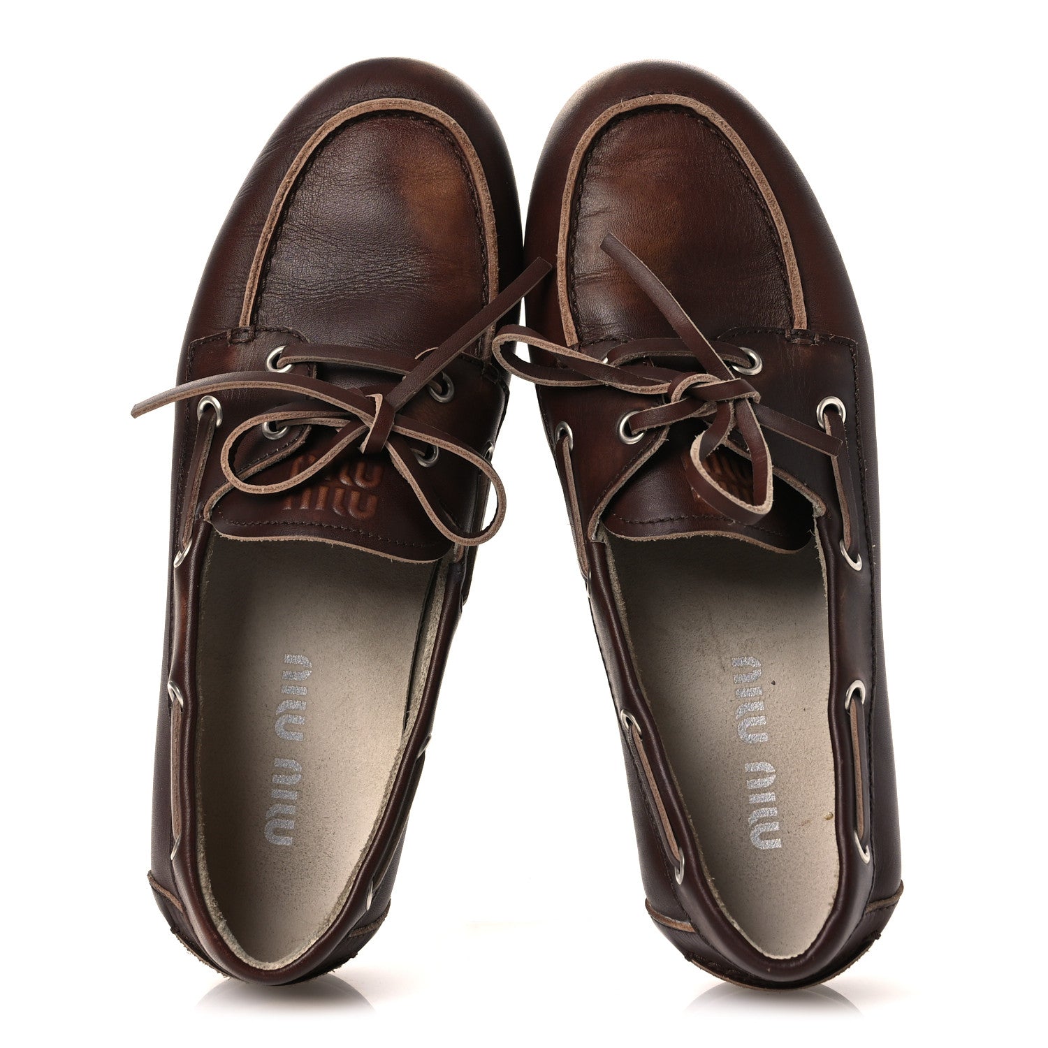 Miu Miu Vitello Deco Boat Loafers 38 Sienna 2 of 11