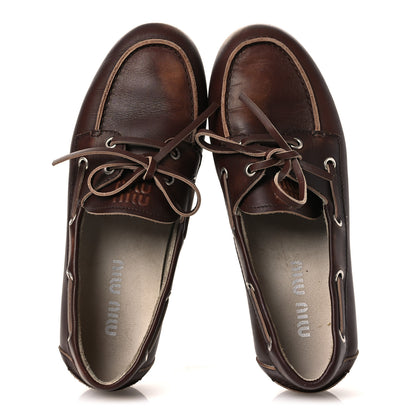 Miu Miu Vitello Deco Boat Loafers 38 Sienna 2 of 11