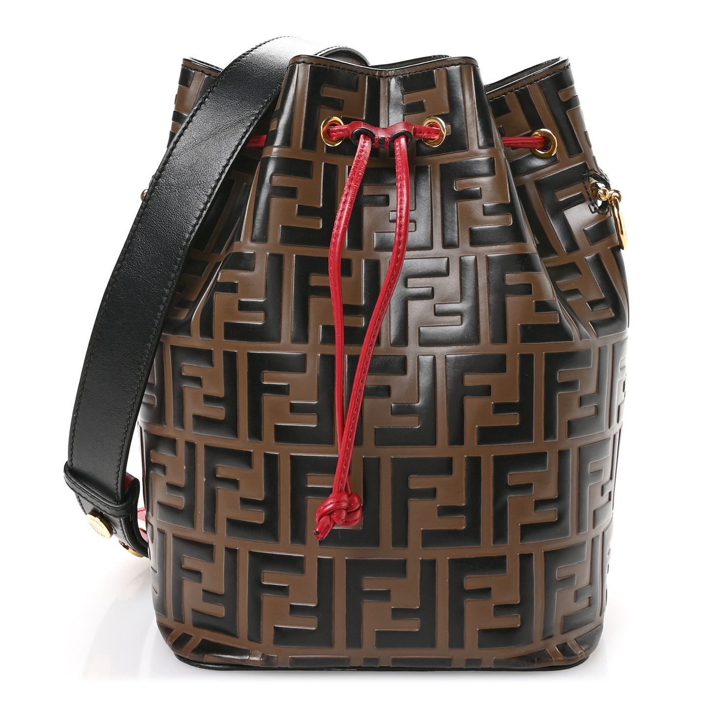 Vitello Grace F is Fendi Bi-Color FF 1974 Embossed Grande Mon Tresor Bucket Bag Maya Black Fragola