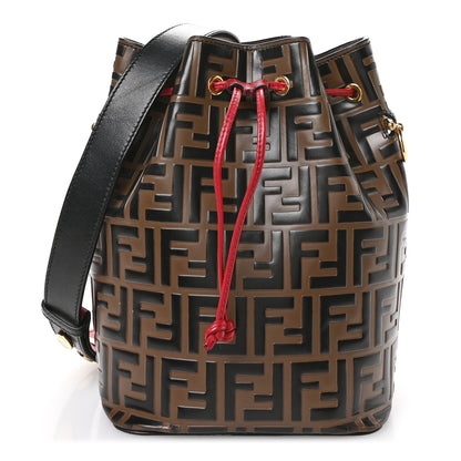 Fendi Vitello Grace F is Fendi Bi-Color FF 1974 Embossed Grande Mon Tresor Bucket Bag Maya Black Fragola 1 of 10
