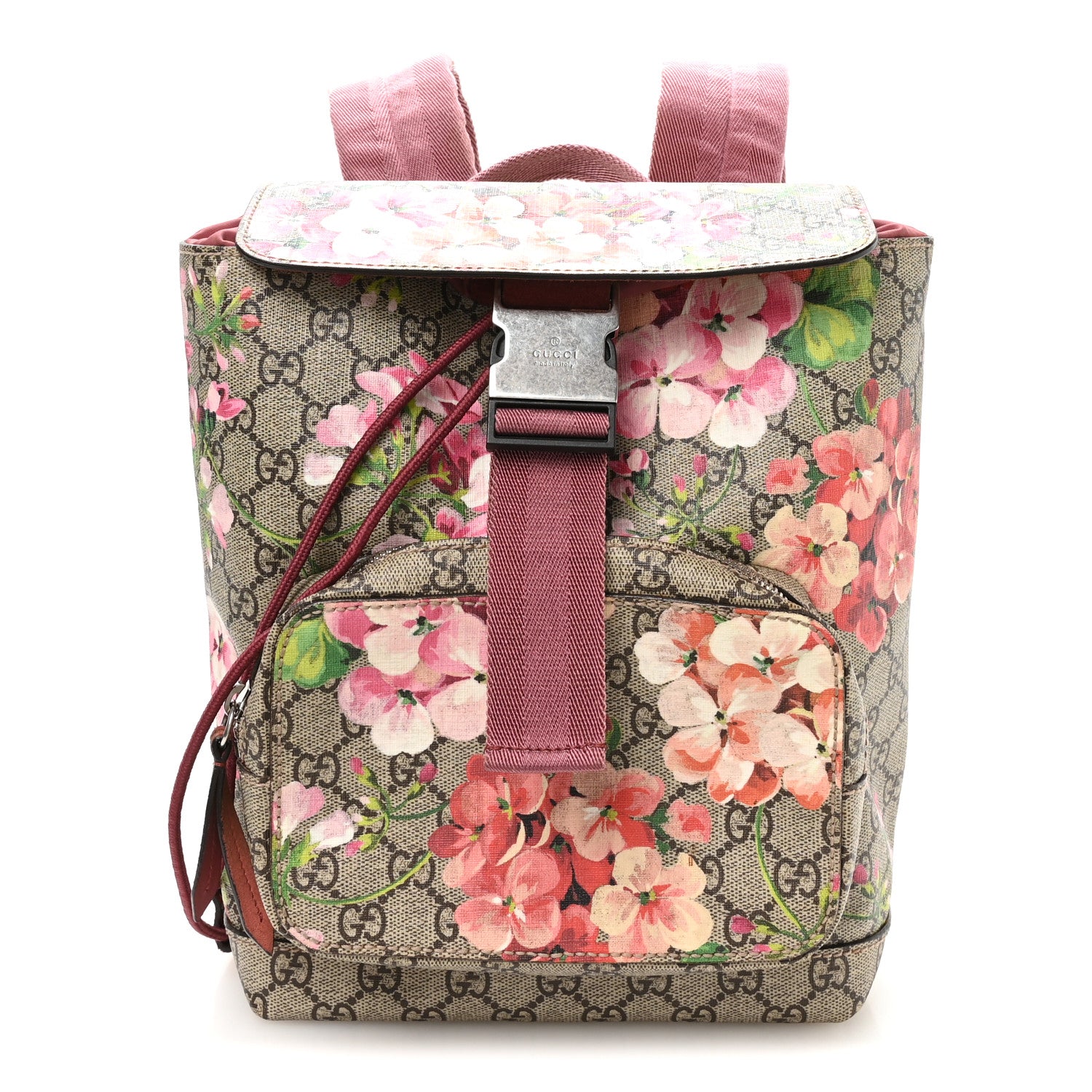 Gucci GG Supreme Monogram Blooms Small Single Buckle Backpack Beige Multicolor Dry Rose 1 of 9