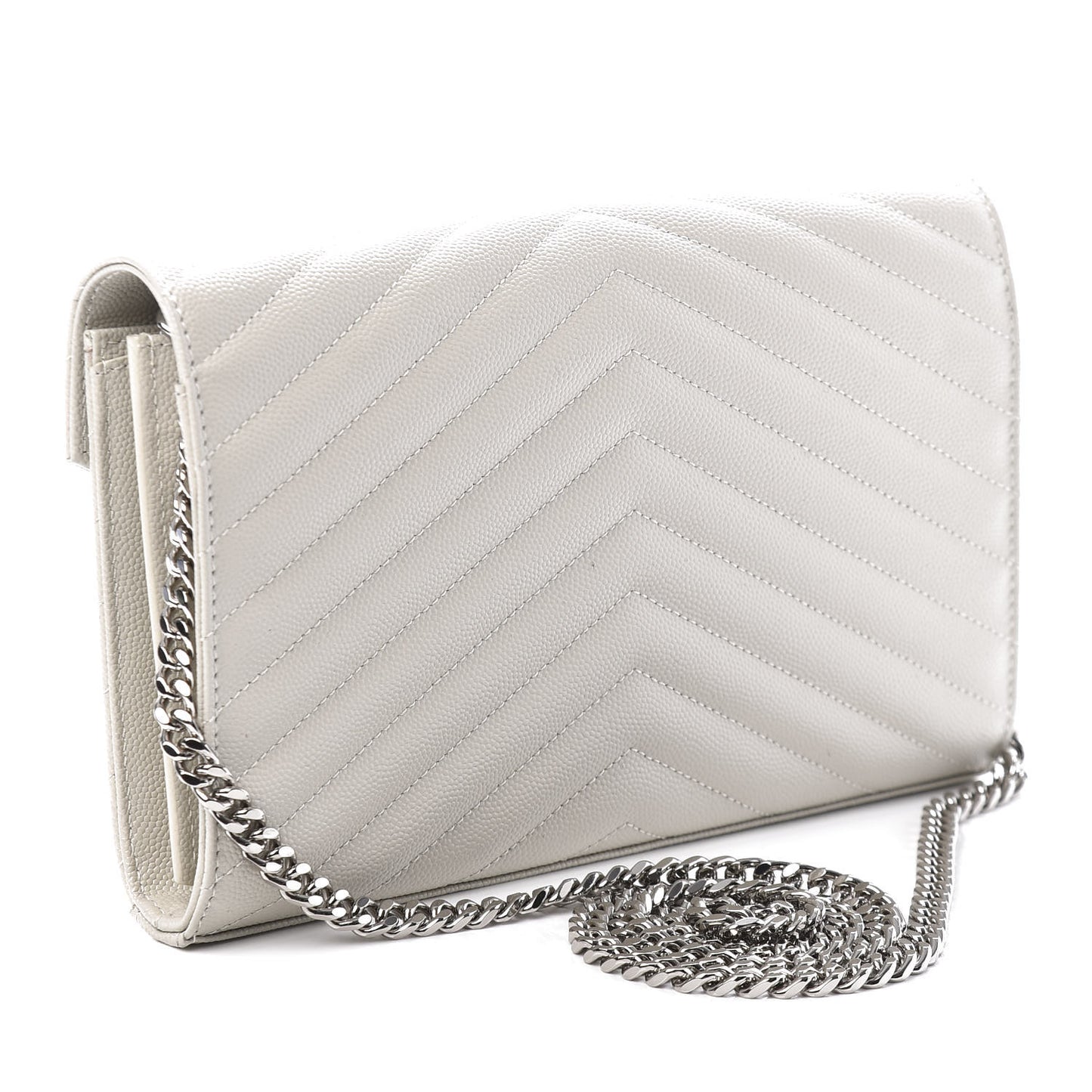 Grain De Poudre Matelasse Chevron Monogram Chain Wallet Optical White