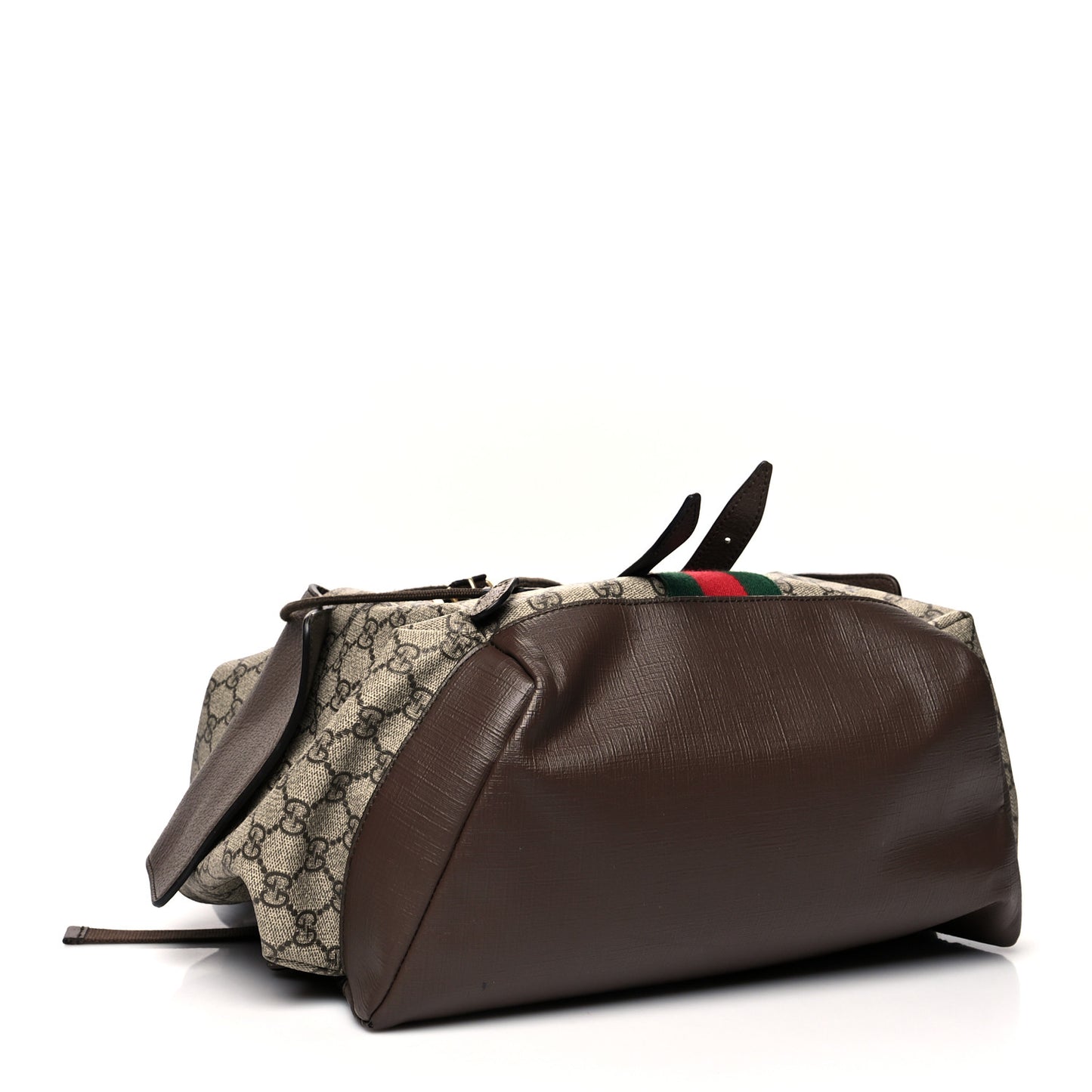 GG Supreme Monogram Medium Ophidia Double Buckle Backpack Brown