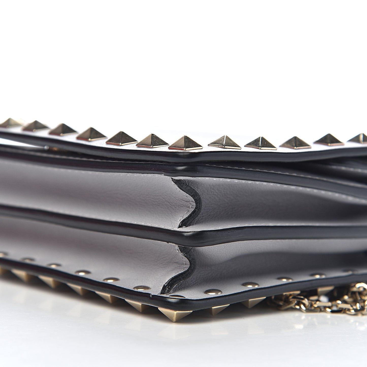Calfskin Rockstud Wallet on Chain Pastel Grey