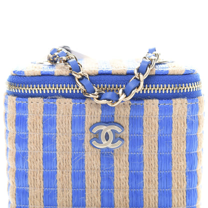 Chanel Raffia Jute Striped Mini Vanity Case With Chain Blue Beige 11 of 12