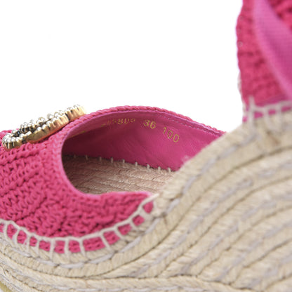 Gucci Cotton Crochet Pearly GG Ankle Wrap Platform Espadrille Wedges 36 Cyclamen Rose 8 of 9
