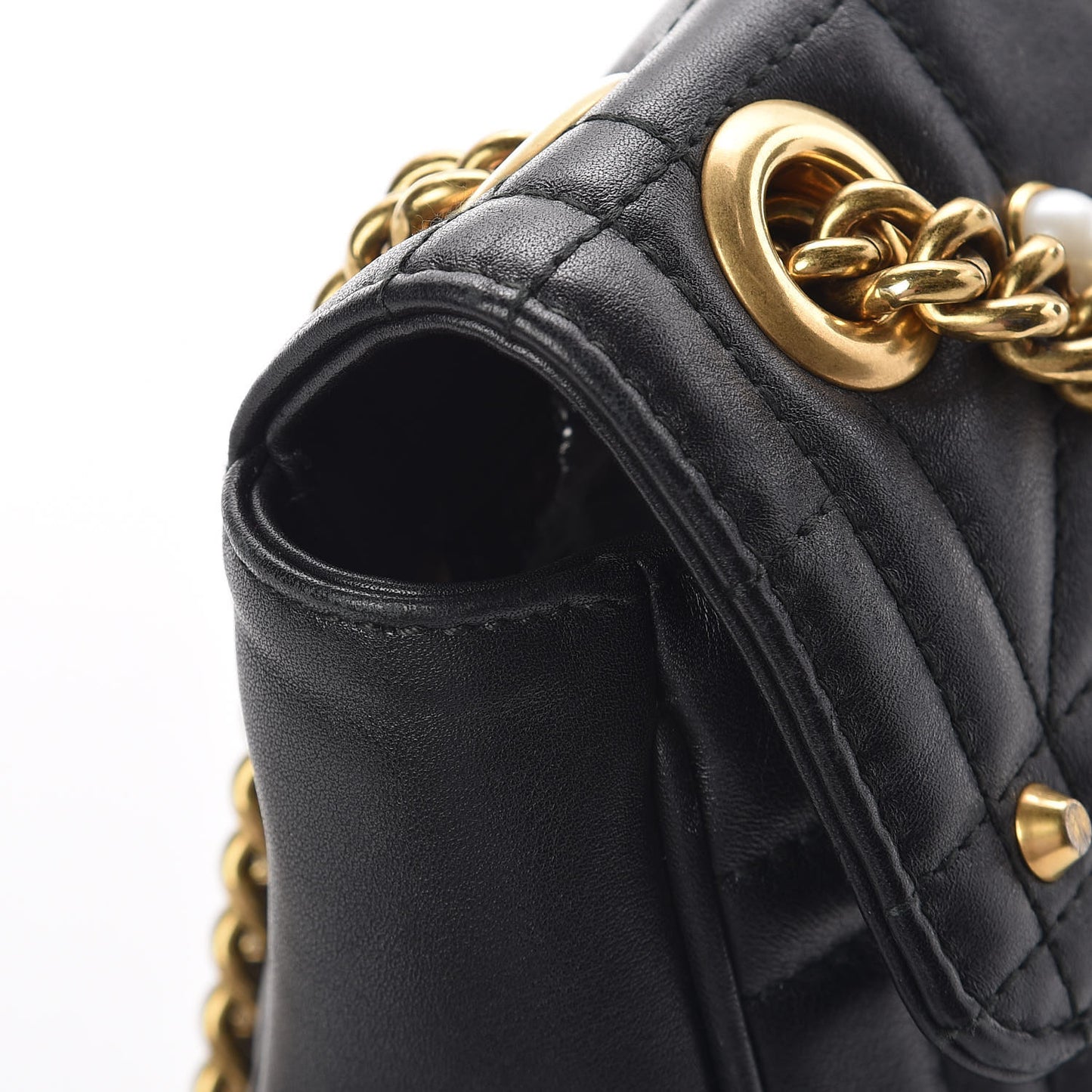 Calfskin Matelasse Studded Small Pearly GG Marmont Shoulder Bag Black