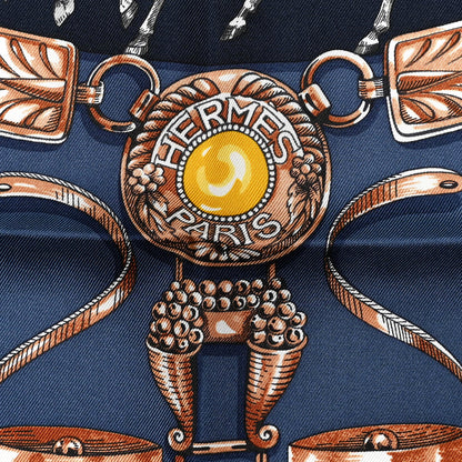 Hermes Silk Cavalcades Scarf 90 Ocre Bleu Ardoise Brun 2 of 6