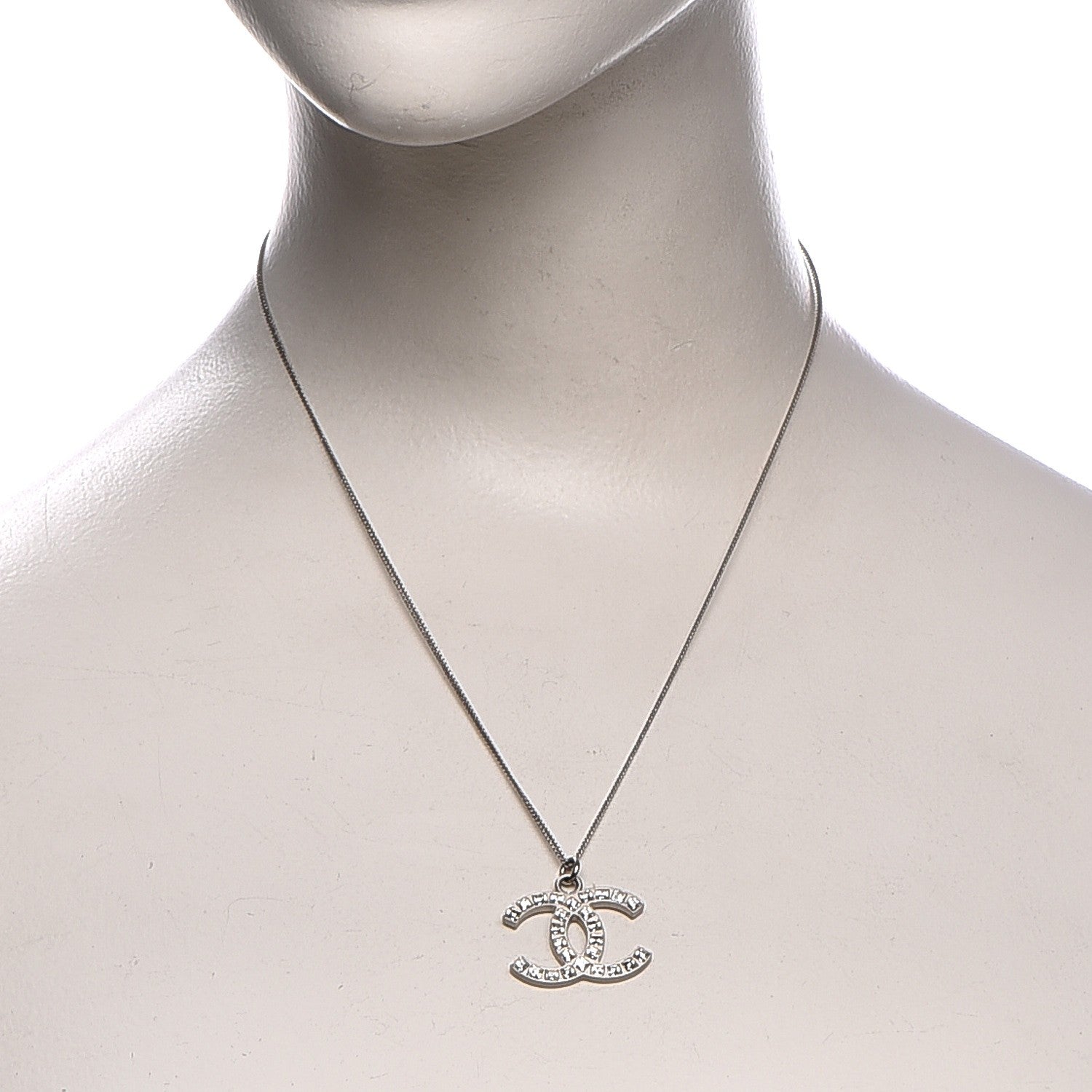 Chanel Baguette Crystal CC Necklace Silver 2 of 5