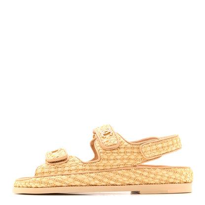 Chanel Braided Fabric Velcro Dad Sandals 36.5 Beige 1 of 13