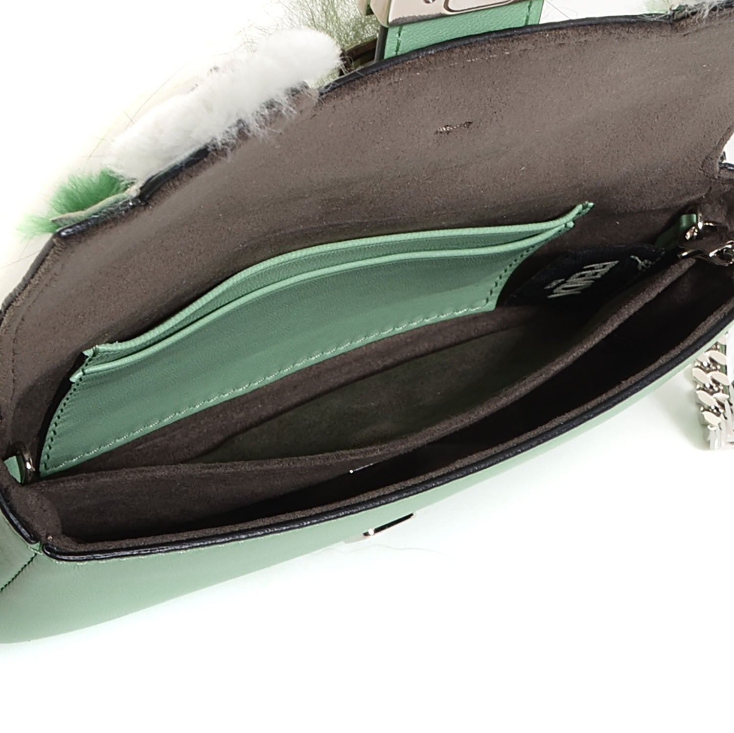 Fendi Nappa Rabbit Fox Fur Micro Buggie Baguette Verde Acqua 5 of 11