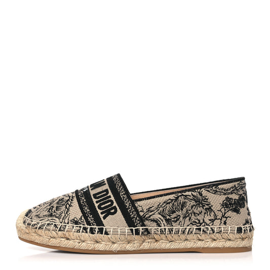 Embroidered Toile De Jouy Granville Espadrille 38 Hazelnut Black