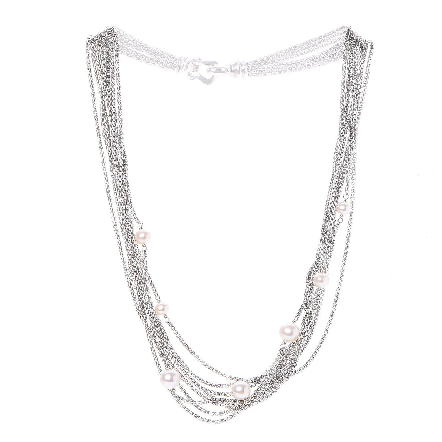 Sterling Silver Pearl Box Chain Multi Strand Necklace