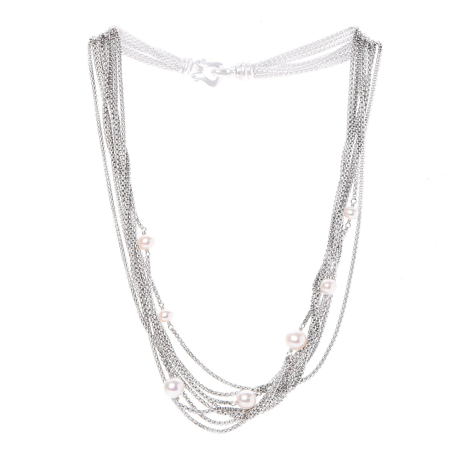 David Yurman Sterling Silver Pearl Box Chain Multi Strand Necklace 3 of 5