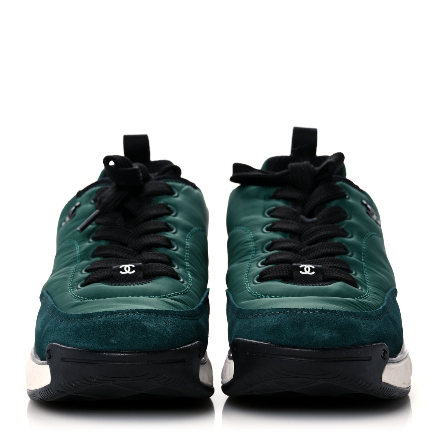 Chanel Nylon Suede Womens Logo Sneakers Green 2 of 9