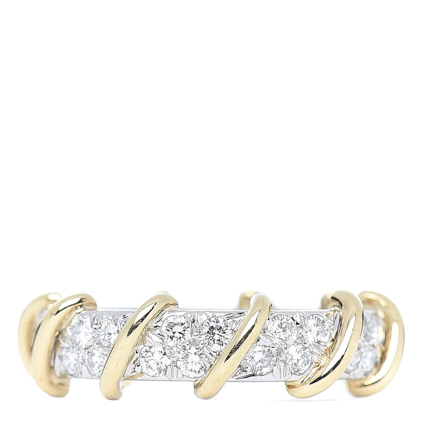18K Yellow Gold Platinum Diamond Schlumberger Band Ring 52 6