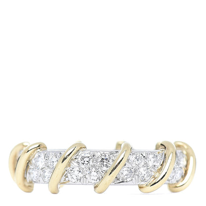 Tiffany 18K Yellow Gold Platinum Diamond Schlumberger Band Ring 52 6 3 of 4