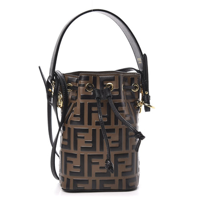 Fendi Vitello Liberty F is Fendi Bi-Color FF 1974 Embossed Mini Mon Tresor Bucket Bag Maya Black 1 of 10