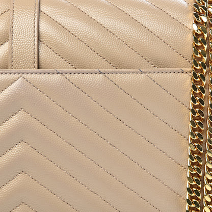 Saint Laurent Grain De Poudre Matelasse Chevron Large Monogram Satchel Dark Beige 8 of 12