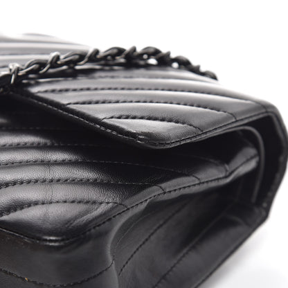 Chanel Lambskin Chevron Quilted Medium Double Flap So Black 17 of 21