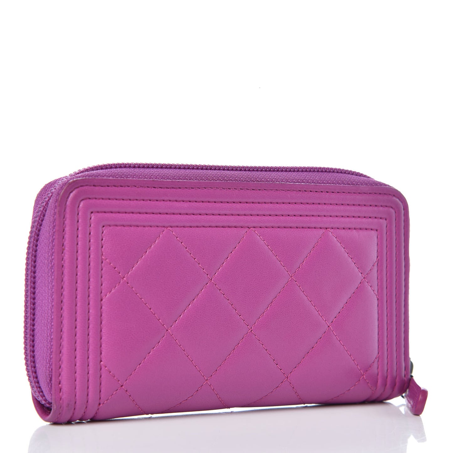 Lambskin Quilted Small Boy Zip Around Wallet Fuschia