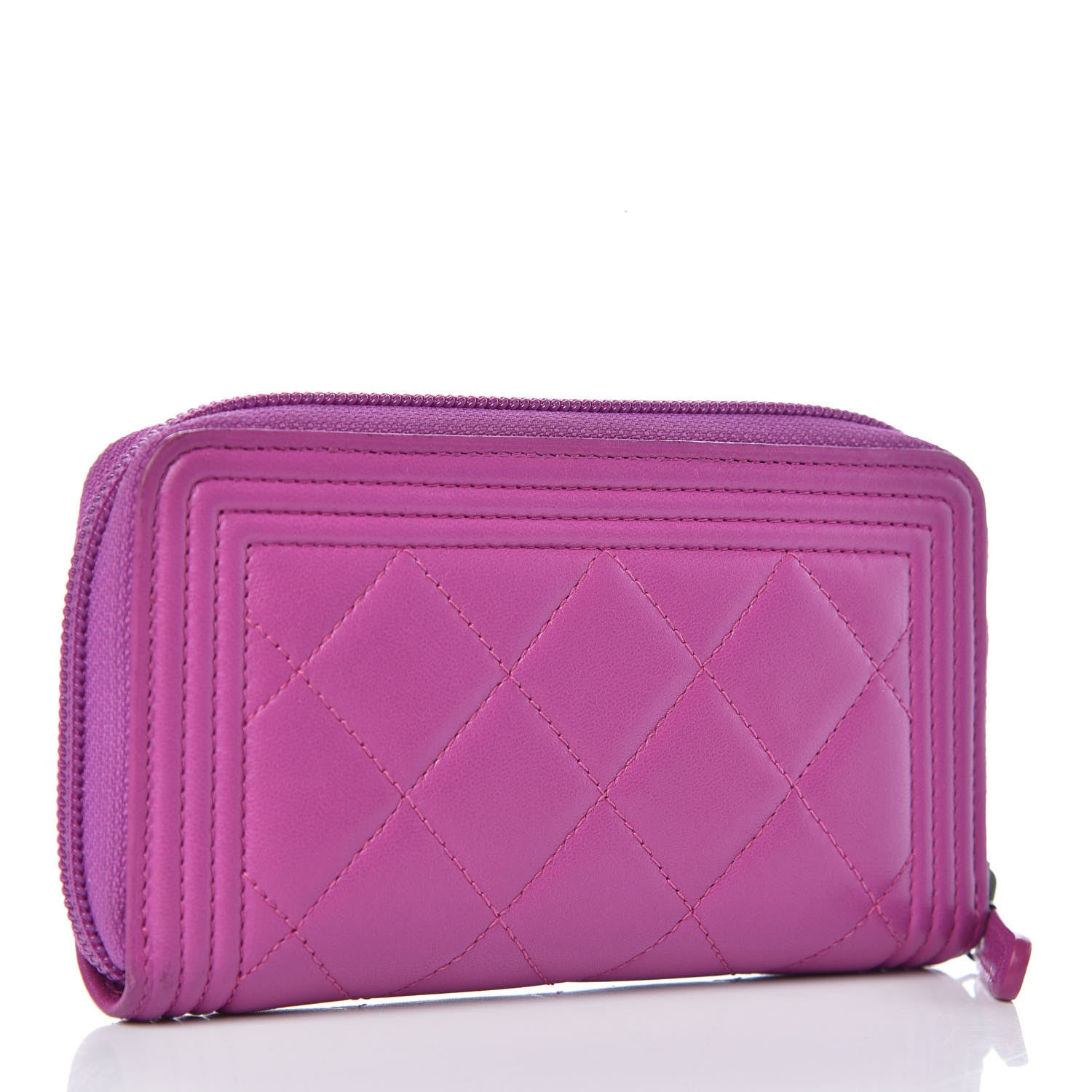 Chanel Lambskin Quilted Small Boy Zip Around Wallet Fuschia 3 of 12