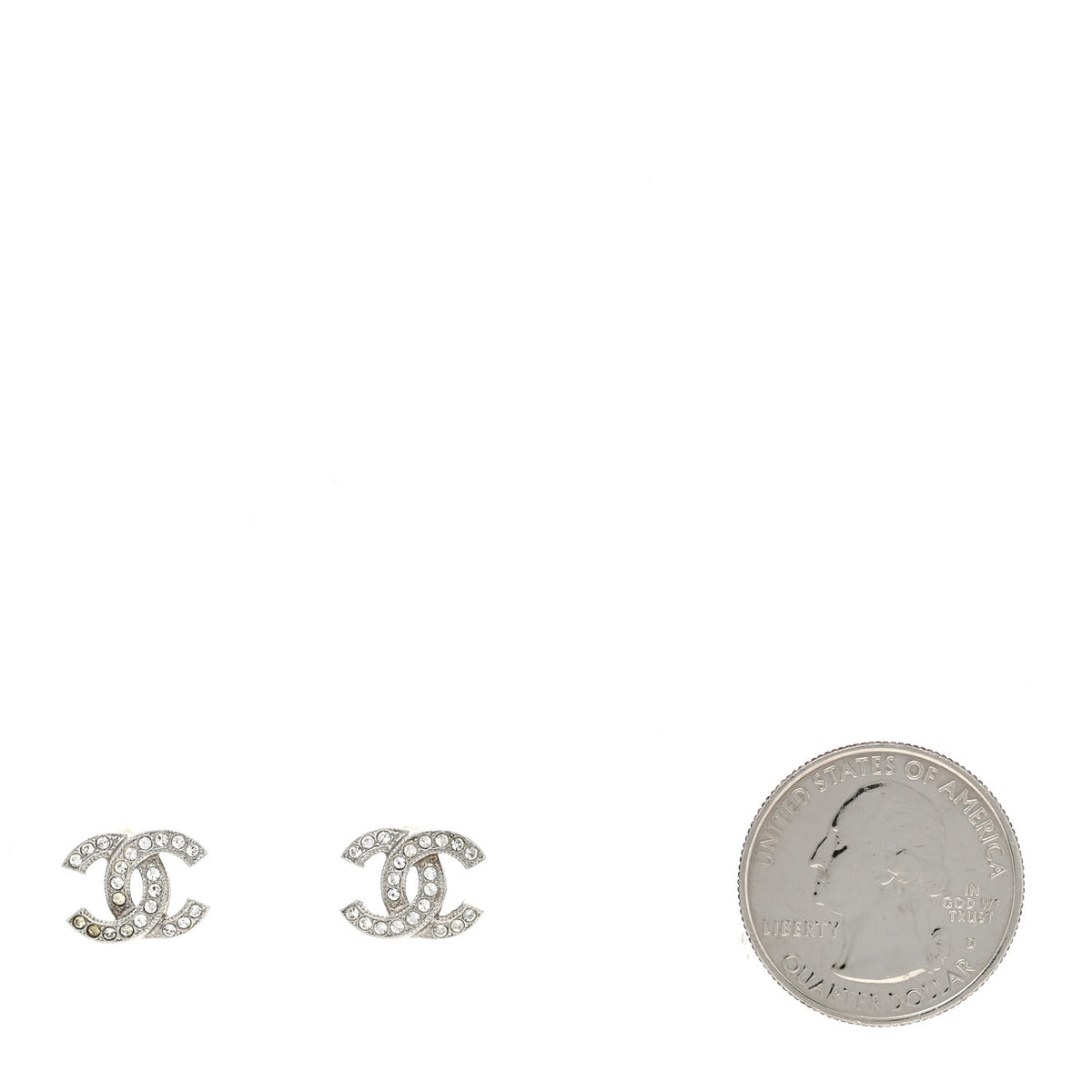 Chanel Crystal Timeless CC Earrings Silver 2 of 4