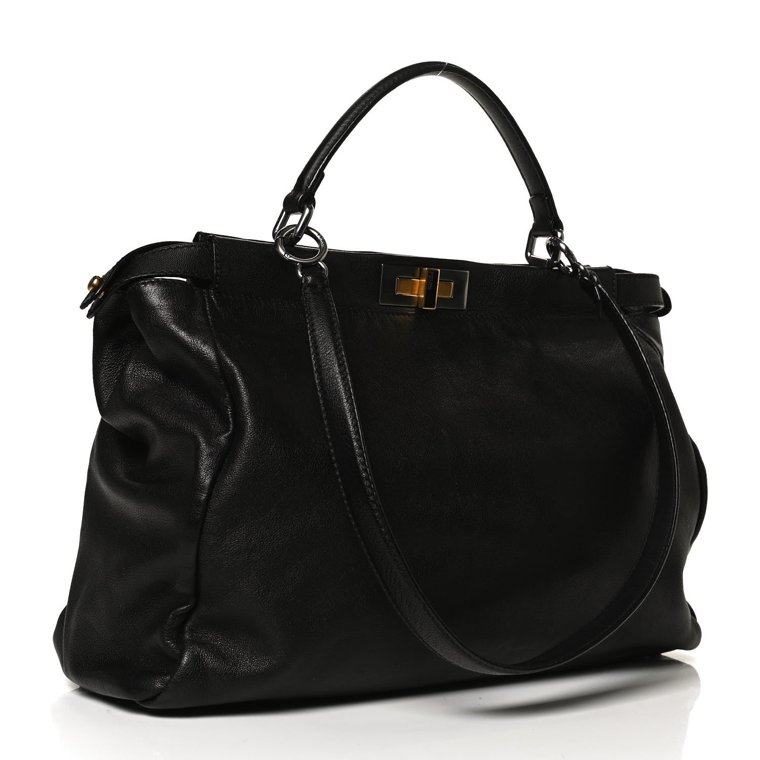 Fendi Goatskin Zucca Large Peekaboo Iconic Satchel Black Tobacco 2 of 12
