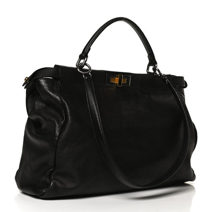 Fendi Goatskin Zucca Large Peekaboo Iconic Satchel Black Tobacco 2 of 12