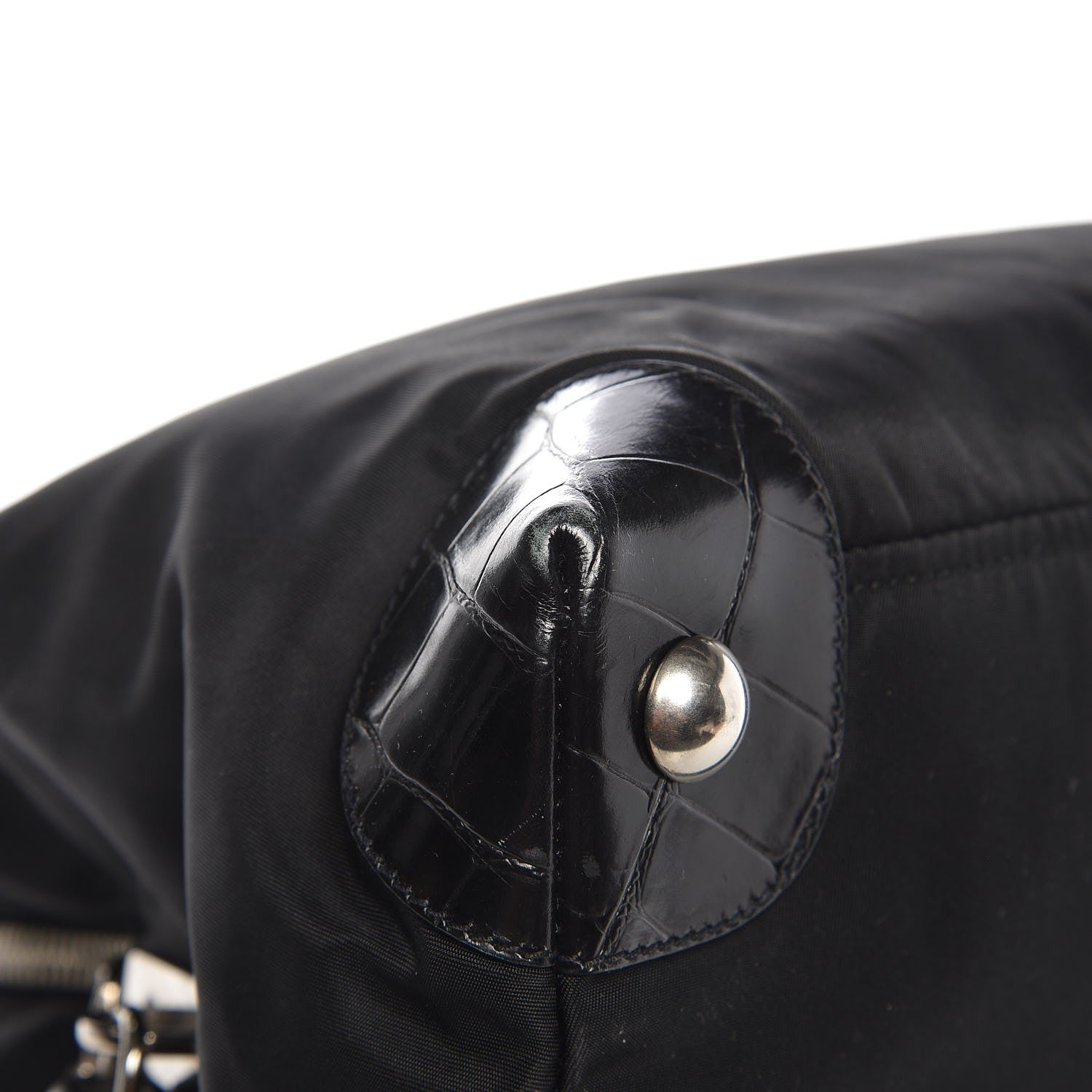 Prada Tessuto Nylon Calfskin Crocodile Embossed Tote Nero Black 8 of 12