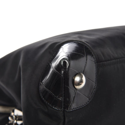Prada Tessuto Nylon Calfskin Crocodile Embossed Tote Nero Black 8 of 12