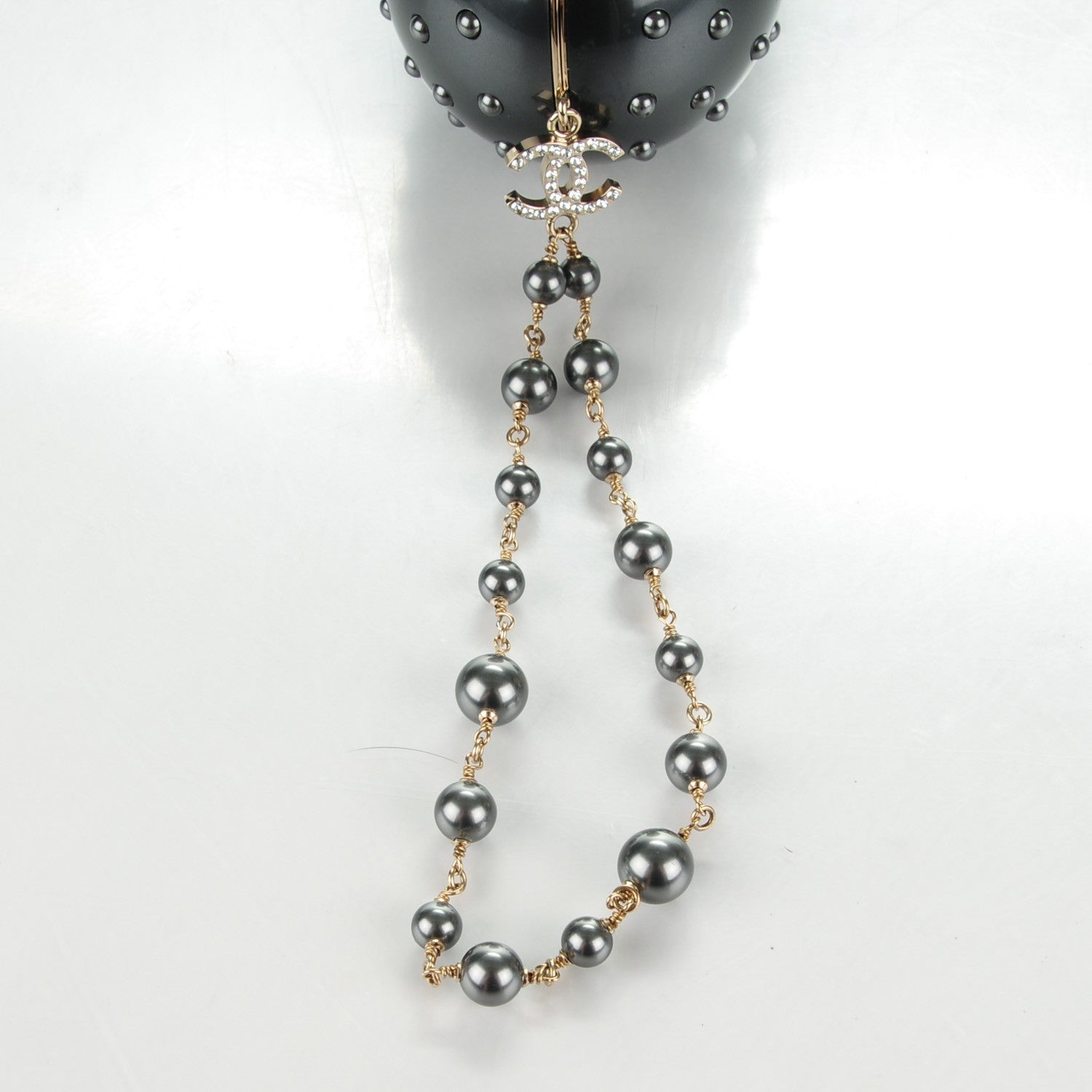 Chanel Resin Crystal Pearl Clutch Dark Grey 5 of 10