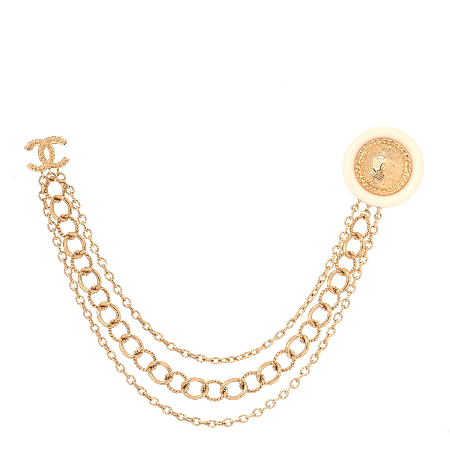 Chanel Metal Resin Medallion Multi Strand Long Chain Brooch Gold 1 of 6