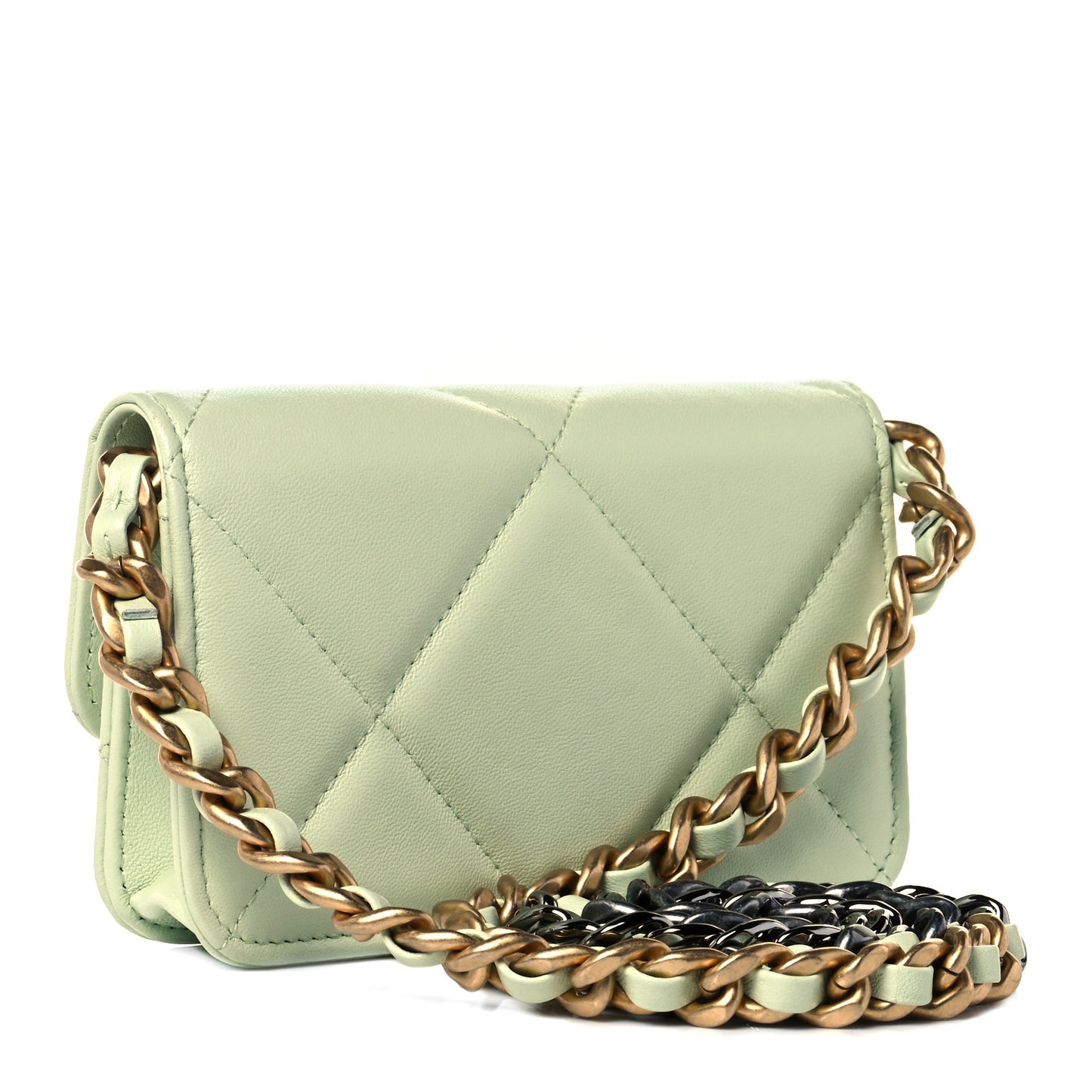 Lambskin Quilted Chanel 19 Clutch With Chain Light Green