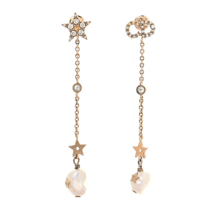 Christian Dior Pearl Crystal Shiny-D Dangle Chain Earrings Gold 1 of 4