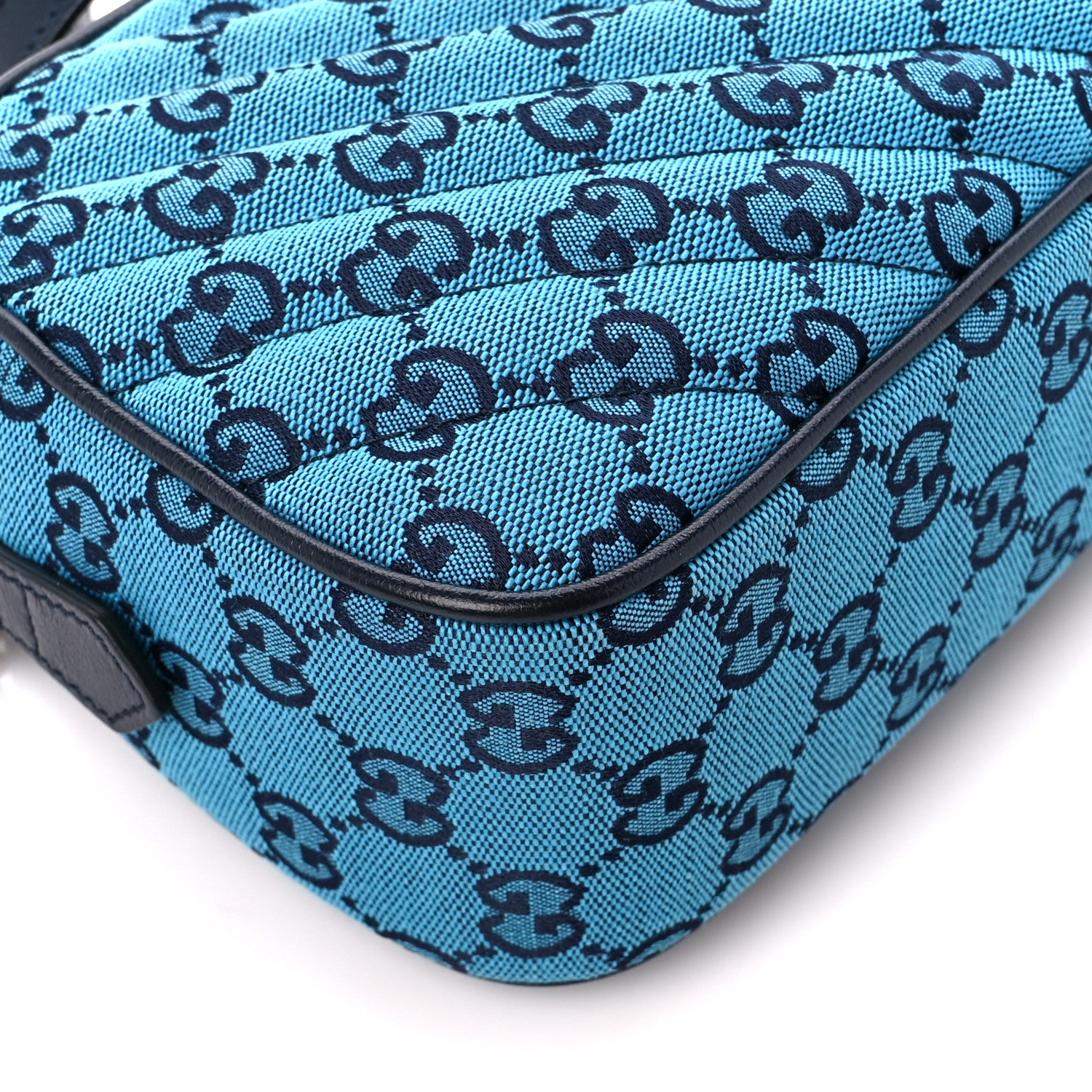 Gucci Monogram Multicolor Matelasse Diagonal Small GG Marmont Chain Shoulder Bag Light Blue 9 of 10