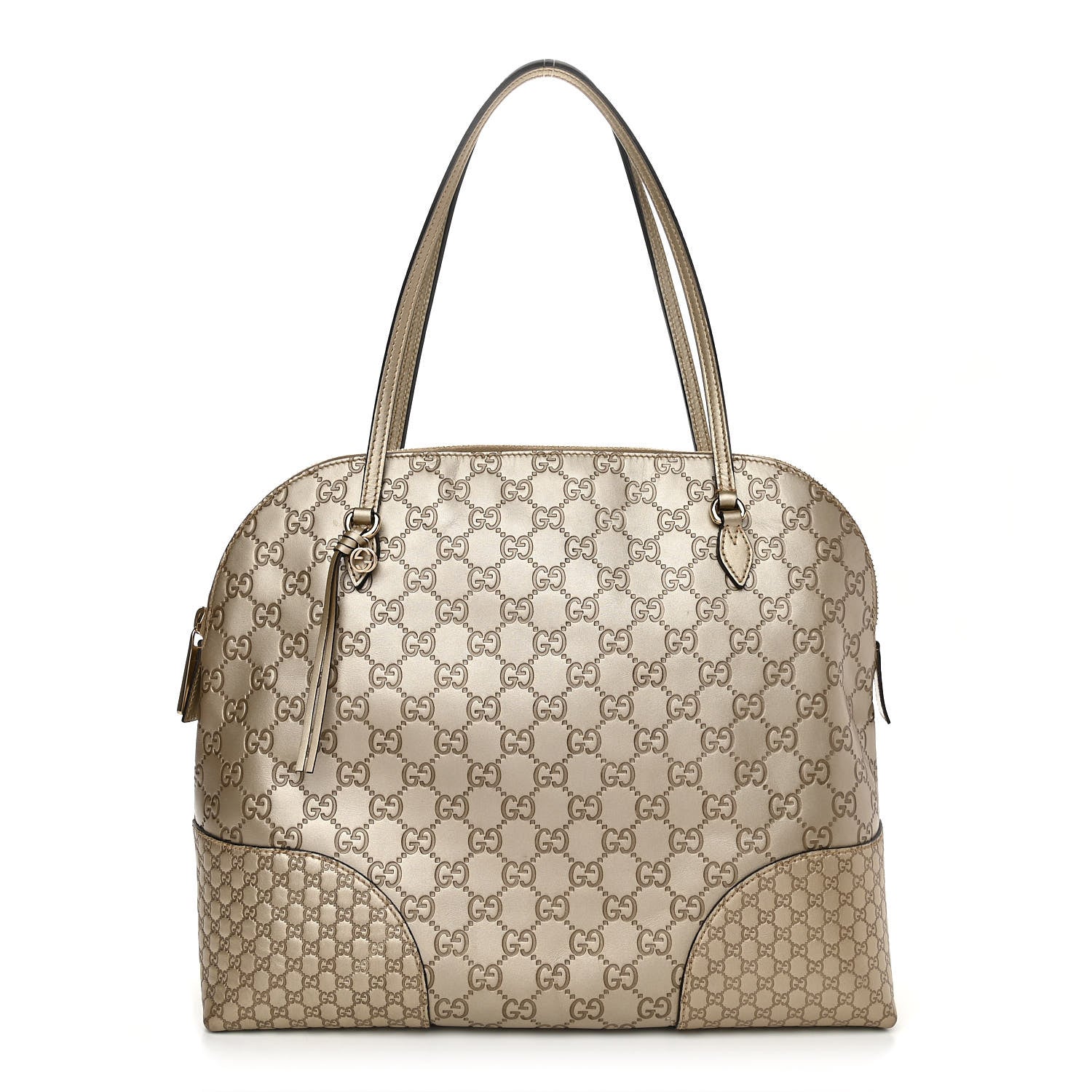 Gucci Metallic Guccissima Medium Bree Shoulder Bag Golden Beige 1 of 11