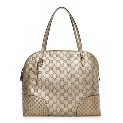 Gucci Metallic Guccissima Medium Bree Shoulder Bag Golden Beige 1 of 11