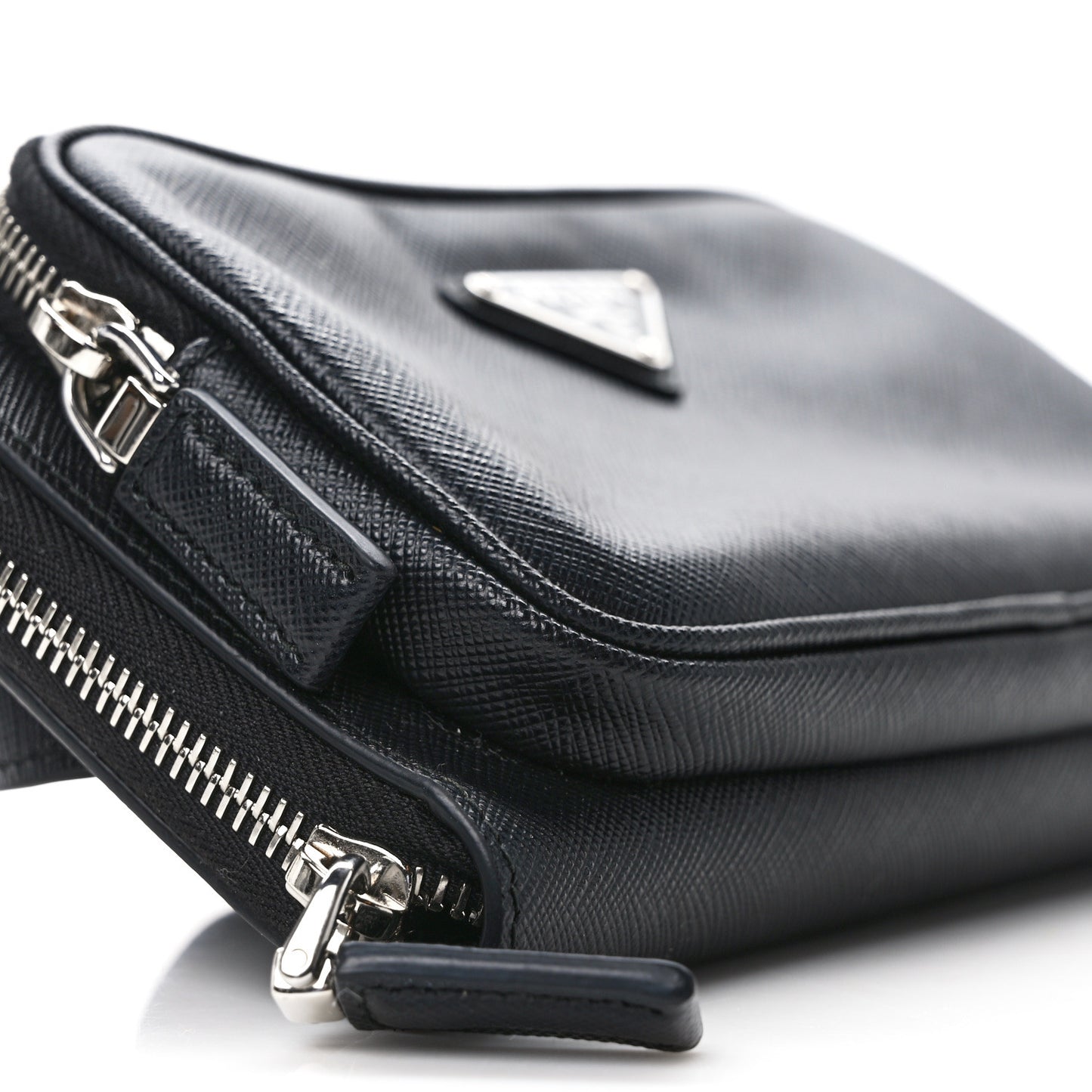 Saffiano Travel Double Zip Crossbody Belt Bag Black