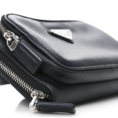 Prada Saffiano Travel Double Zip Crossbody Belt Bag Black 10 of 14