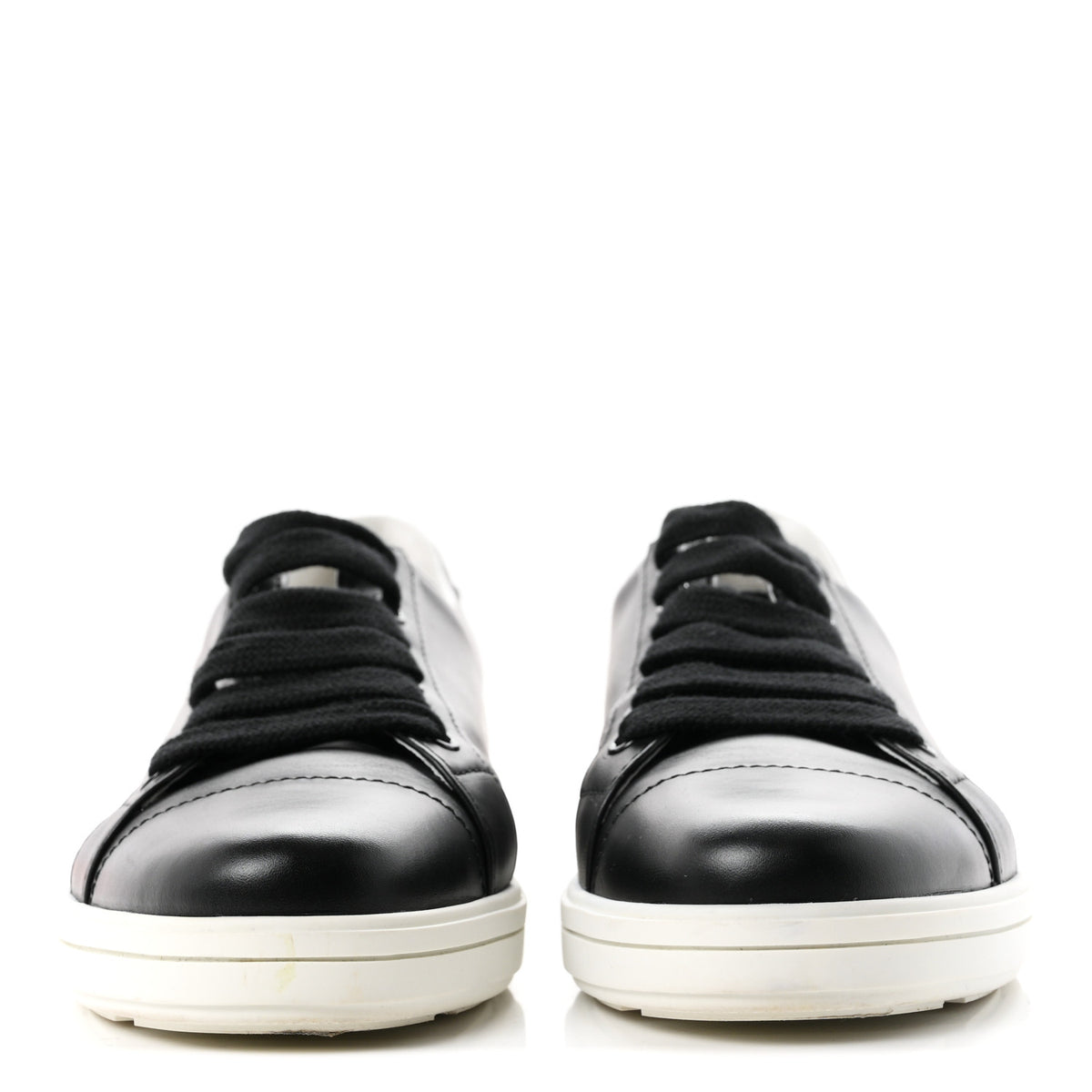 Prada Vitello Soft Low Top Triangle Sneakers 38.5 Black White 3 of 10