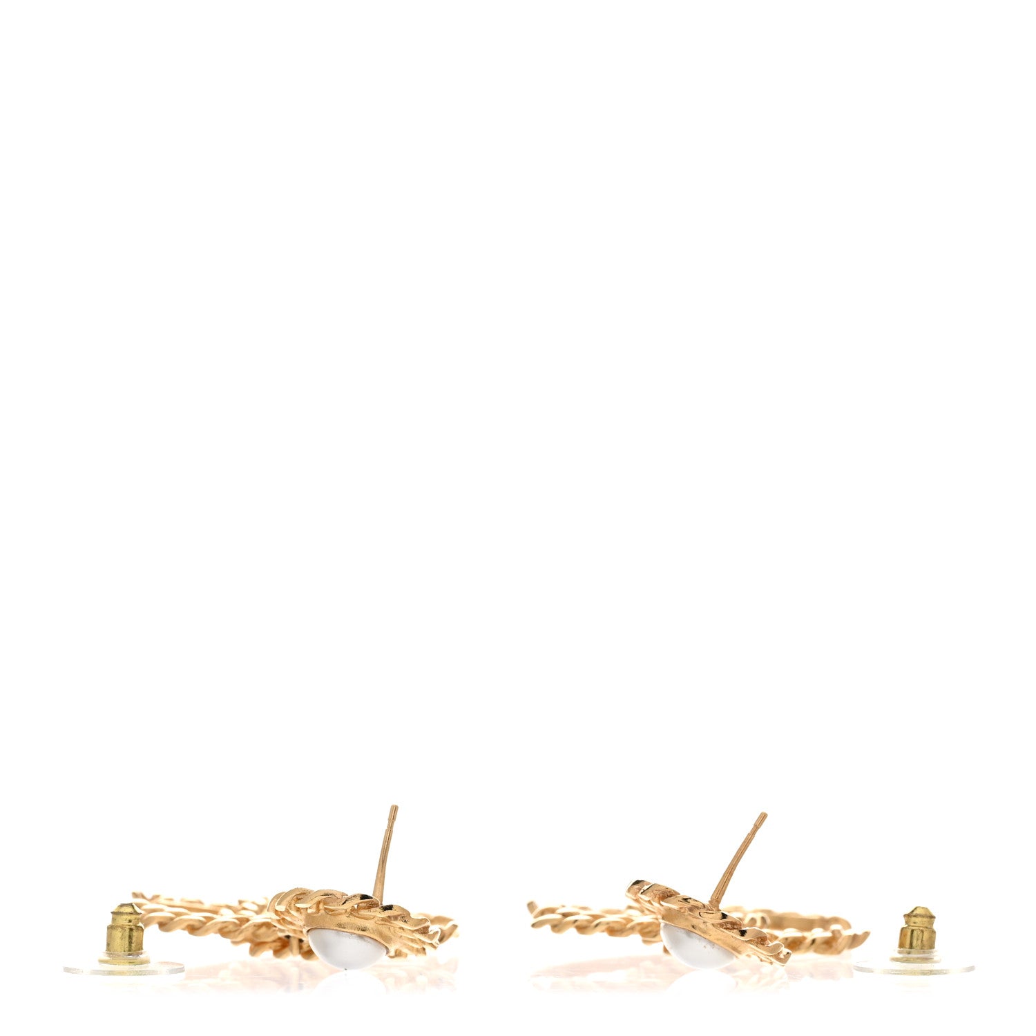 Chanel Metal Pearl CC Chain Drop Earrings Gold 3 of 5